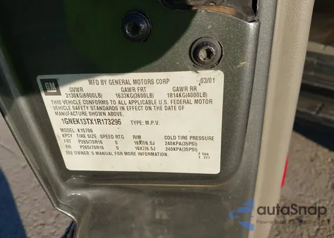 2001 Chevrolet Tahoe Lt z USA, uszkodzony, nr VIN 1GNEK13TX1R173296